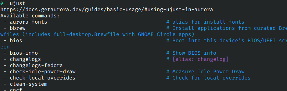 Running ujust on Aurora